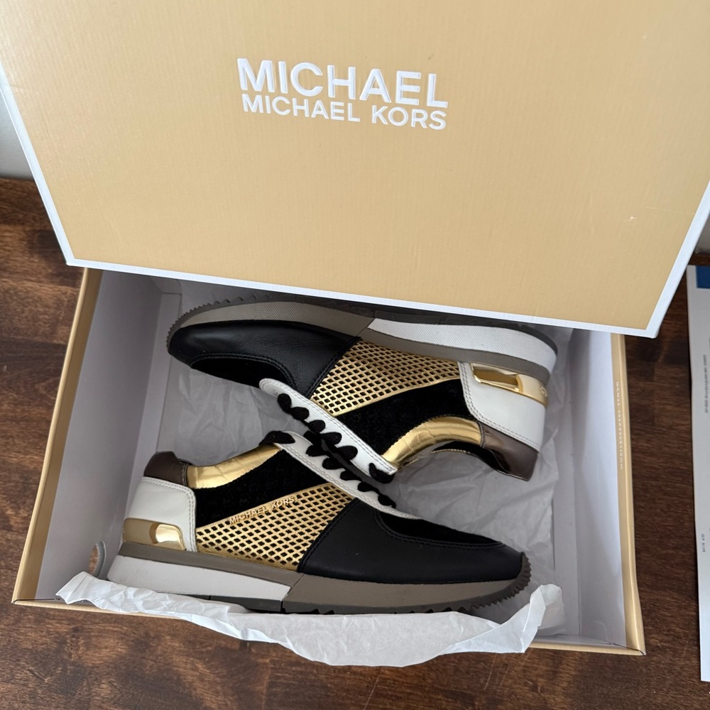 Michael Kors Women Black and Gold Sneakers